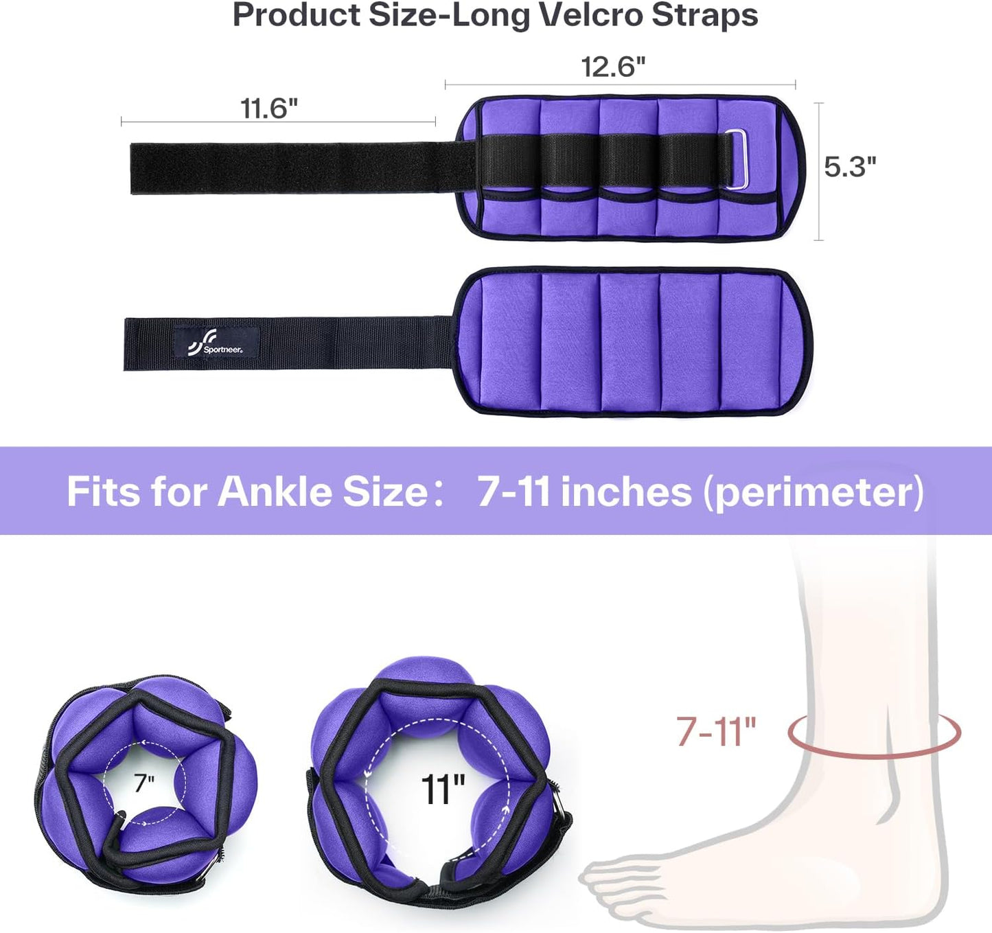 Adjustable Ankle Weights for Women and Men 7 lbs/Pair Adjustable Leg Weights with Secure Straps, Strength Training Weighted for Yoga, Walking, Running, Aerobics, Gym, Physical Therapy