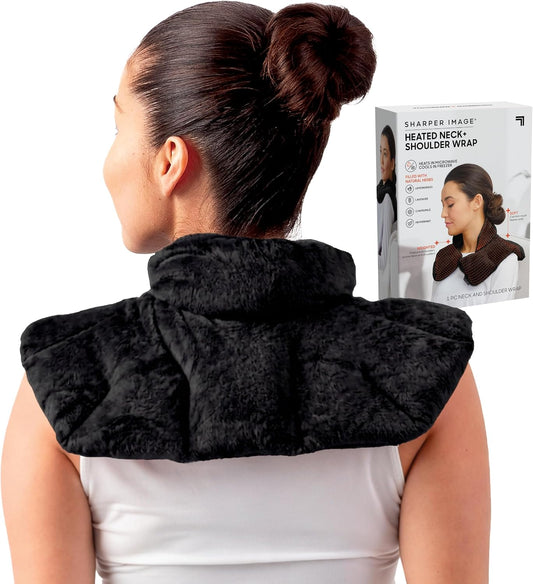 Heated Neck & Shoulder Wrap - Microwavable Warm & Cooling Plush Pad, Scented Aromatherapy (100% Natural Lavender & Herb Spa Blend), Pain Tension Headache Relief Therapy, Gift for Women