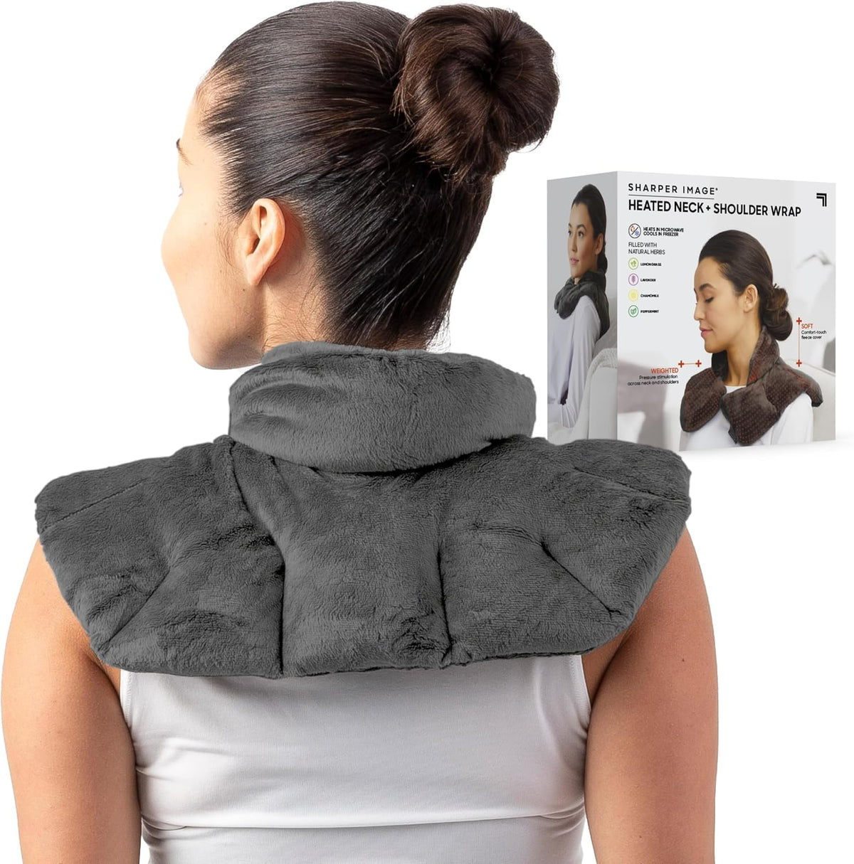 Heated Neck & Shoulder Wrap - Microwavable Warm & Cooling Plush Pad, Scented Aromatherapy (100% Natural Lavender & Herb Spa Blend), Pain Tension Headache Relief Therapy, Gift for Women