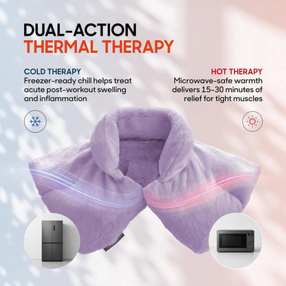 Heated Neck & Shoulder Wrap - Microwavable Warm & Cooling Plush Pad, Scented Aromatherapy (100% Natural Lavender & Herb Spa Blend), Pain Tension Headache Relief Therapy, Gift for Women