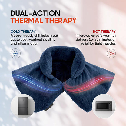 Heated Neck & Shoulder Wrap - Microwavable Warm & Cooling Plush Pad, Scented Aromatherapy (100% Natural Lavender & Herb Spa Blend), Pain Tension Headache Relief Therapy, Gift for Women