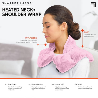 Heated Neck & Shoulder Wrap - Microwavable Warm & Cooling Plush Pad, Scented Aromatherapy (100% Natural Lavender & Herb Spa Blend), Pain Tension Headache Relief Therapy, Gift for Women