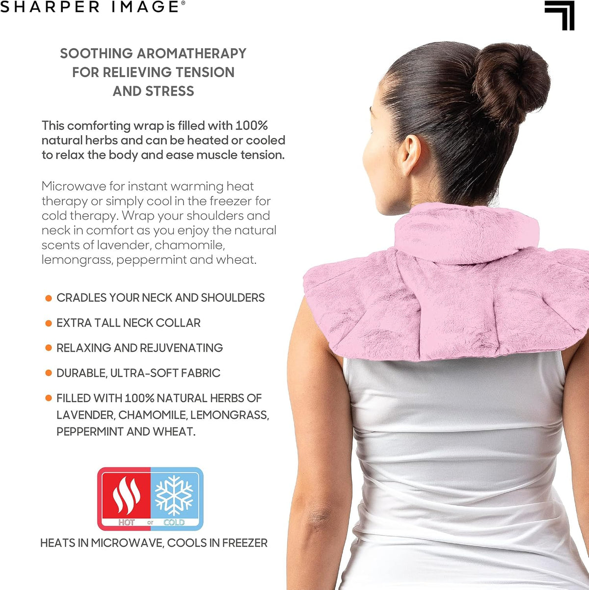 Heated Neck & Shoulder Wrap - Microwavable Warm & Cooling Plush Pad, Scented Aromatherapy (100% Natural Lavender & Herb Spa Blend), Pain Tension Headache Relief Therapy, Gift for Women