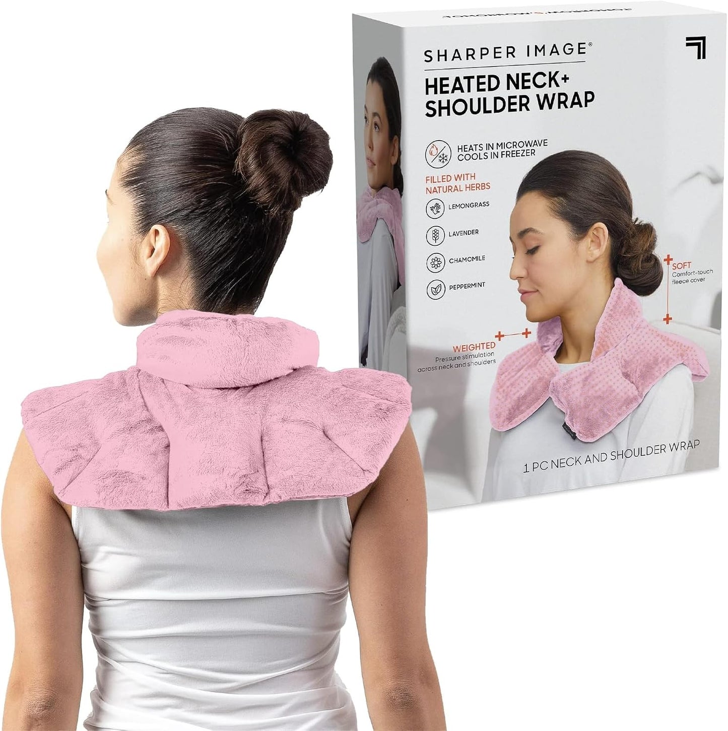 Heated Neck & Shoulder Wrap - Microwavable Warm & Cooling Plush Pad, Scented Aromatherapy (100% Natural Lavender & Herb Spa Blend), Pain Tension Headache Relief Therapy, Gift for Women