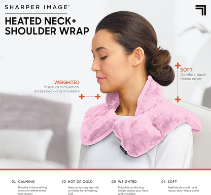 Heated Neck & Shoulder Wrap - Microwavable Warm & Cooling Plush Pad, Scented Aromatherapy (100% Natural Lavender & Herb Spa Blend), Pain Tension Headache Relief Therapy, Gift for Women