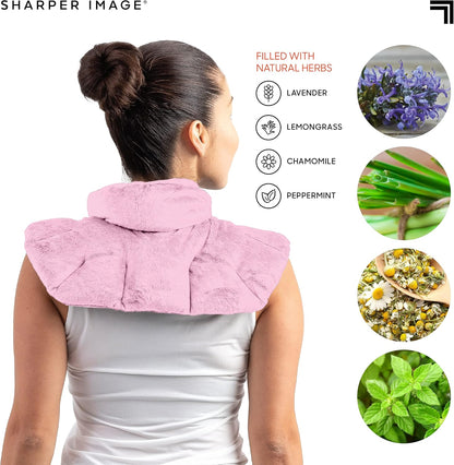 Heated Neck & Shoulder Wrap - Microwavable Warm & Cooling Plush Pad, Scented Aromatherapy (100% Natural Lavender & Herb Spa Blend), Pain Tension Headache Relief Therapy, Gift for Women