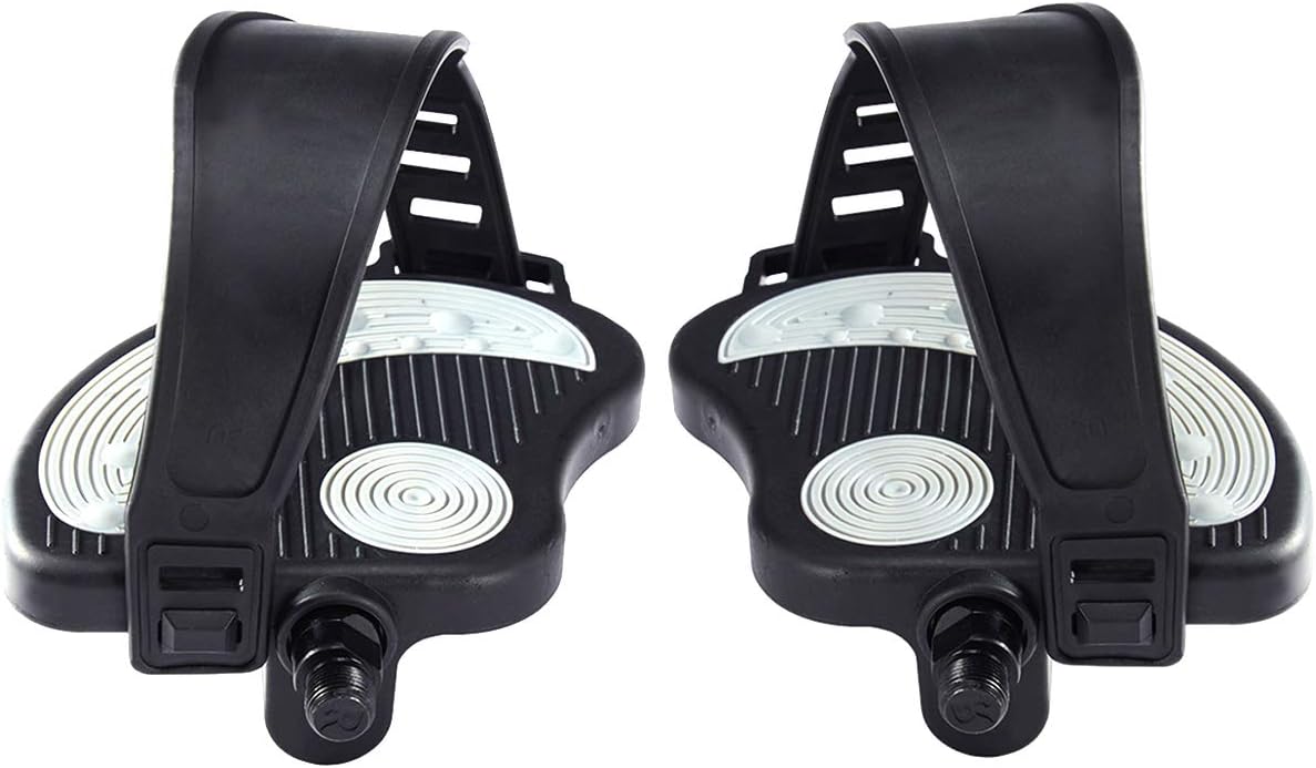 Exercise Bike Pedals with Straps, 9/16" Stationary Recumbent Bike Pedals for Indoor Exercycle Bike,Spin Bike,Toe Cages for Peloton Bike, 1 Pair