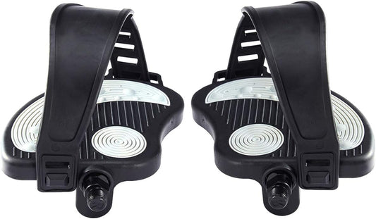 Exercise Bike Pedals with Straps, 9/16" Stationary Recumbent Bike Pedals for Indoor Exercycle Bike,Spin Bike,Toe Cages for Peloton Bike, 1 Pair