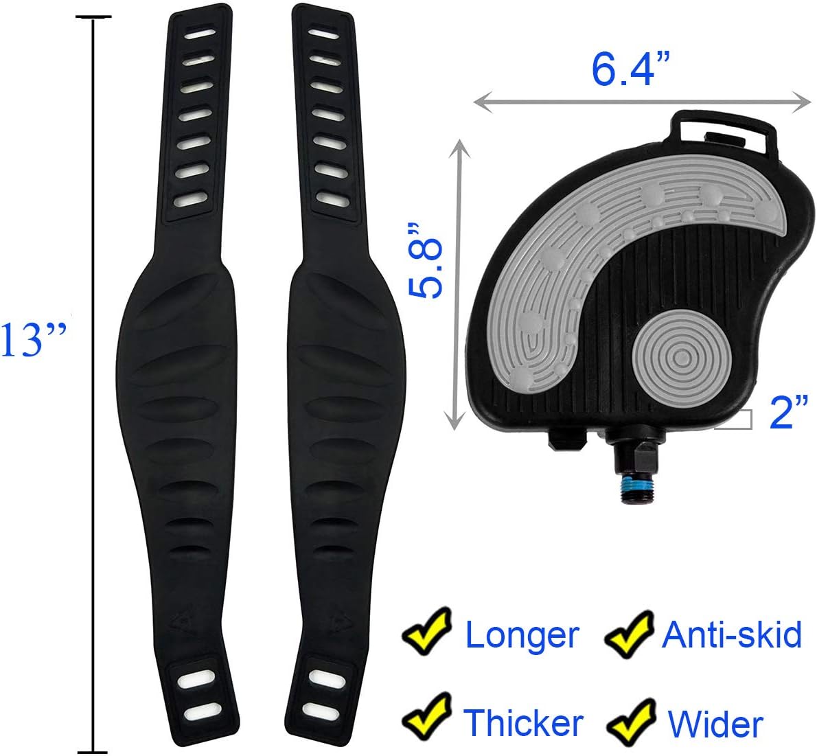 Exercise Bike Pedals with Straps, 9/16" Stationary Recumbent Bike Pedals for Indoor Exercycle Bike,Spin Bike,Toe Cages for Peloton Bike, 1 Pair