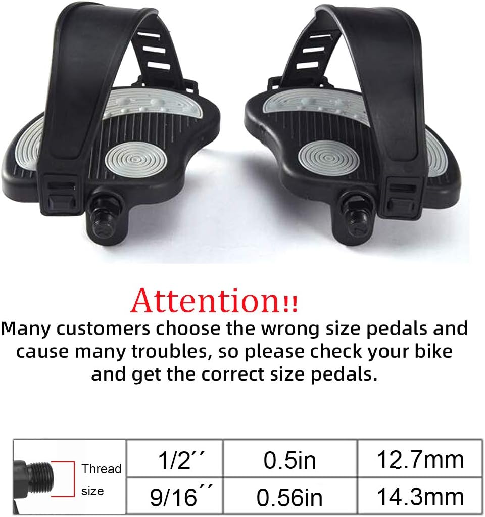 Exercise Bike Pedals with Straps, 9/16" Stationary Recumbent Bike Pedals for Indoor Exercycle Bike,Spin Bike,Toe Cages for Peloton Bike, 1 Pair