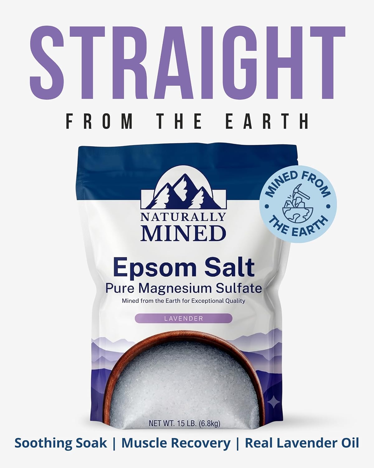 Naturally Mined Lavender Epsom Salt Bath Soak Pure Magnesium Sulfate, 15 lb