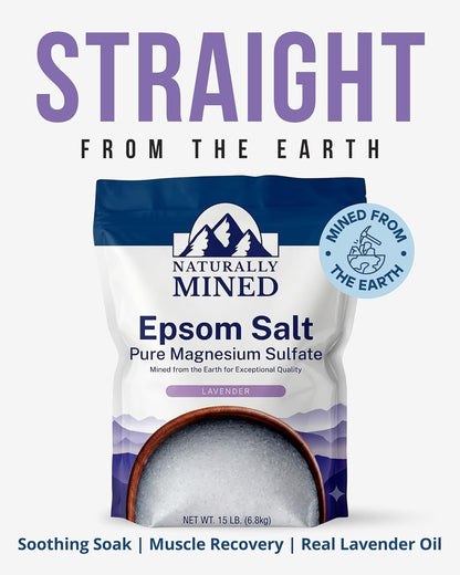Naturally Mined Lavender Epsom Salt Bath Soak Pure Magnesium Sulfate, 15 lb