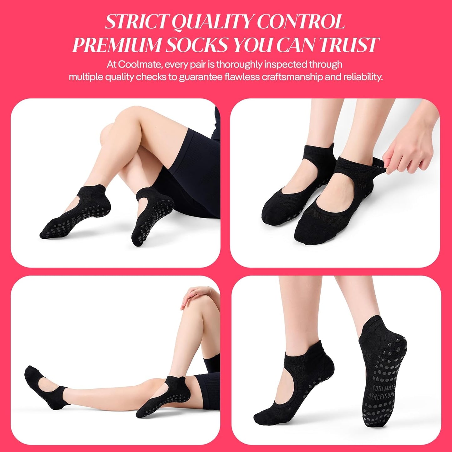 CoolMate Pilates Socks with Grips for Women, Non Slip Yoga Socks - Colors B