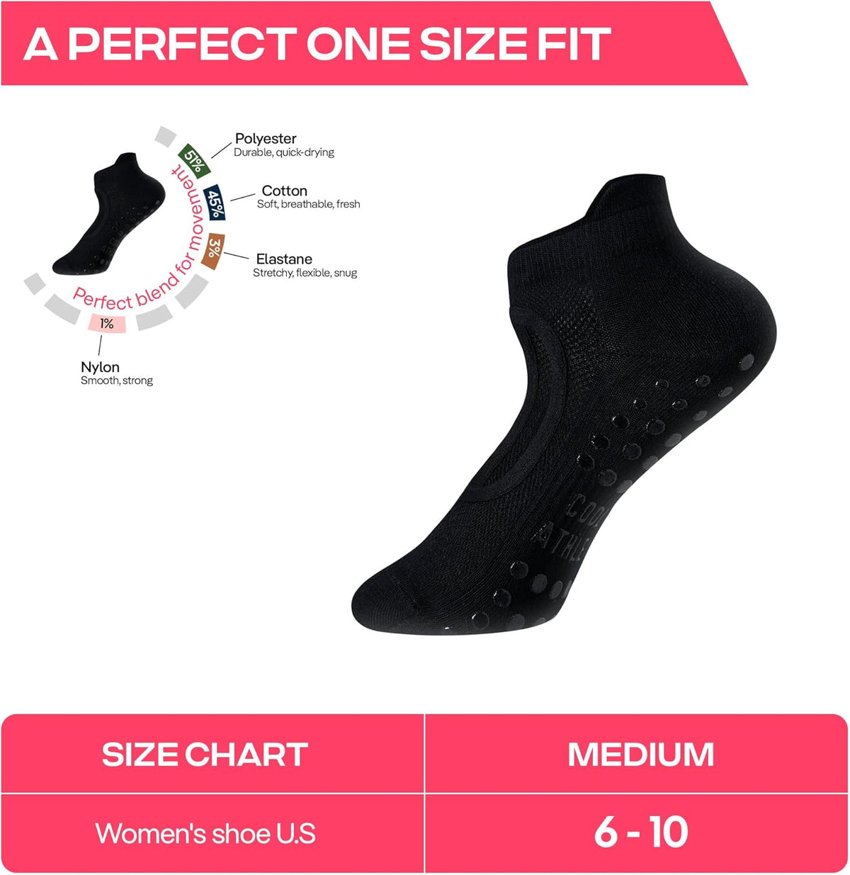 CoolMate Pilates Socks with Grips for Women, Non Slip Yoga Socks - Colors B