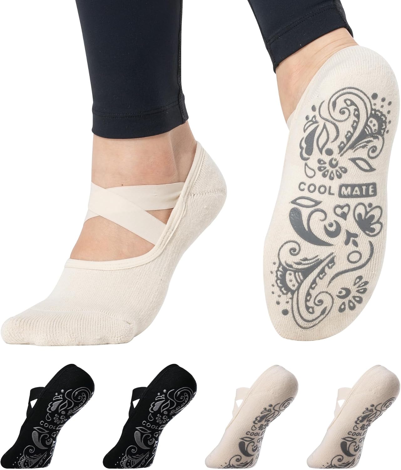 CoolMate Pilates Socks with Grips for Women, Non Slip Yoga Socks - Colors B