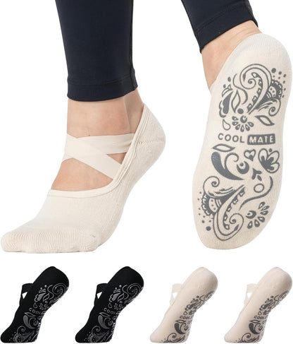 CoolMate Pilates Socks with Grips for Women, Non Slip Yoga Socks - Colors B