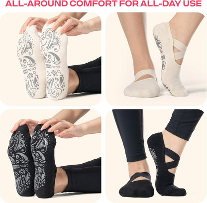 CoolMate Pilates Socks with Grips for Women, Non Slip Yoga Socks - Colors B