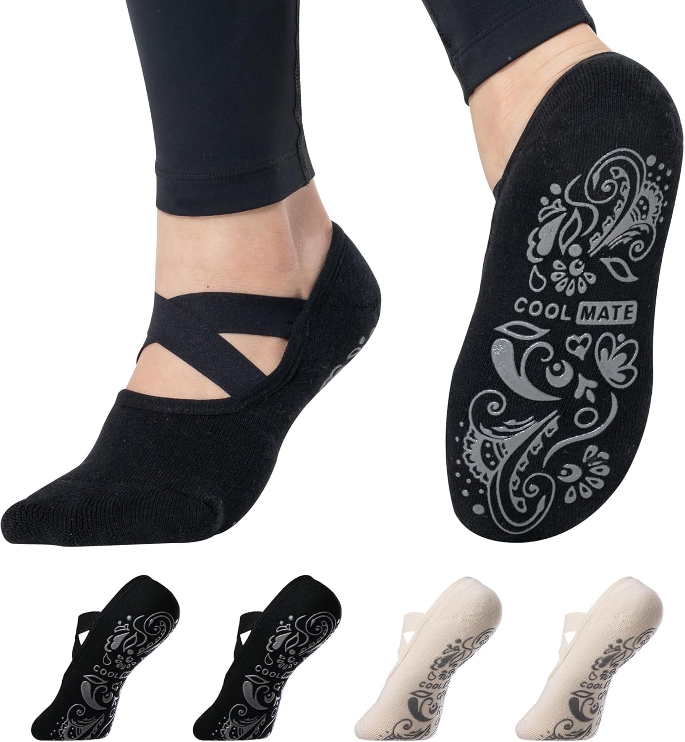 CoolMate Pilates Socks with Grips for Women, Non Slip Yoga Socks - Colors B