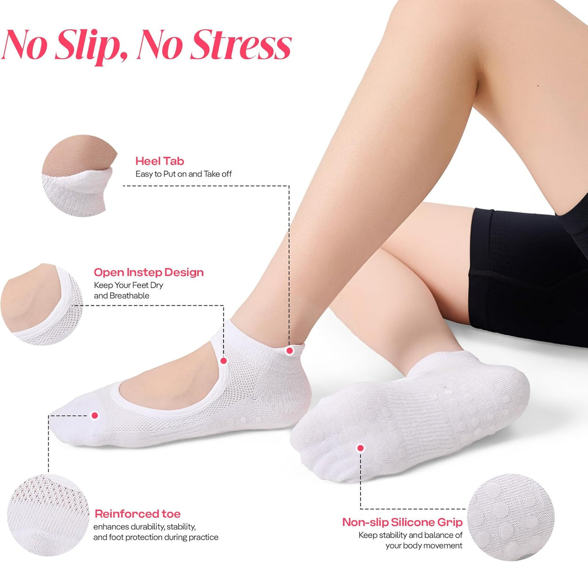 CoolMate Pilates Socks with Grips for Women, Non Slip Yoga Socks - Colors B
