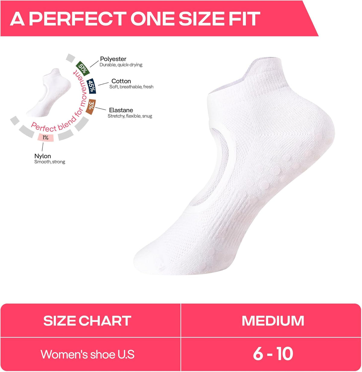 CoolMate Pilates Socks with Grips for Women, Non Slip Yoga Socks - Colors B
