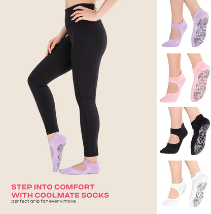CoolMate Pilates Socks with Grips for Women, Non Slip Yoga Socks - Colors B