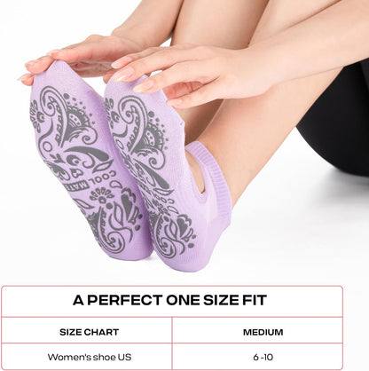 CoolMate Pilates Socks with Grips for Women, Non Slip Yoga Socks - Colors B
