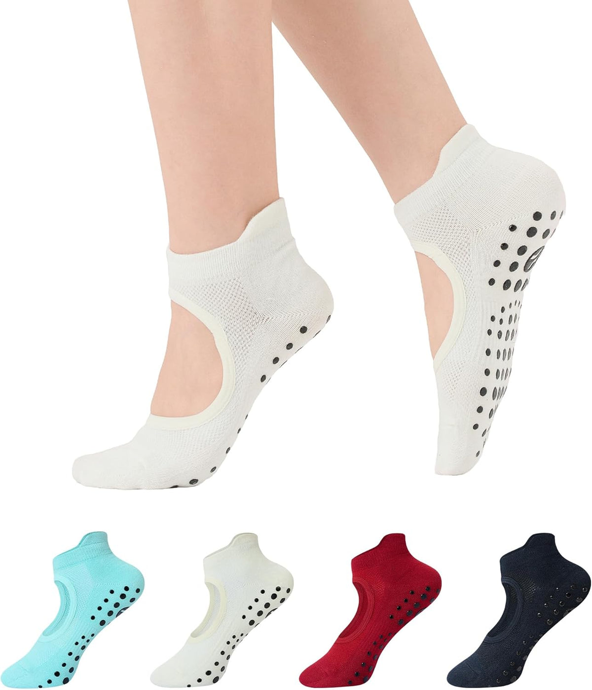 CoolMate Pilates Socks with Grips for Women, Non Slip Yoga Socks - Colors B