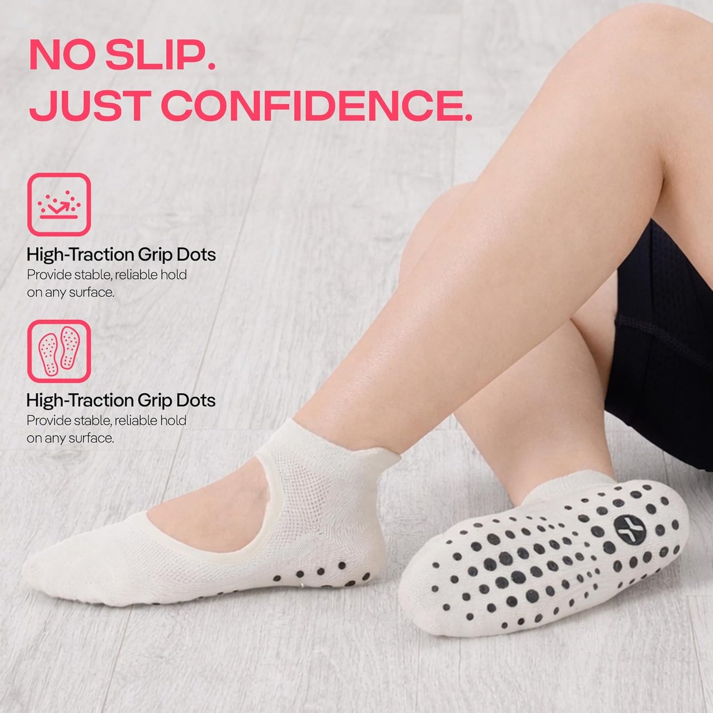 CoolMate Pilates Socks with Grips for Women, Non Slip Yoga Socks - Colors B