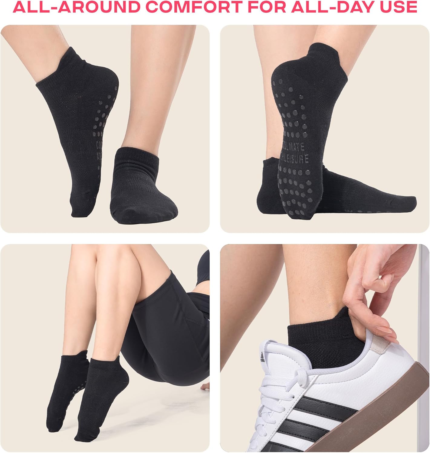 CoolMate Pilates Socks with Grips for Women, Non Slip Yoga Socks - Colors B