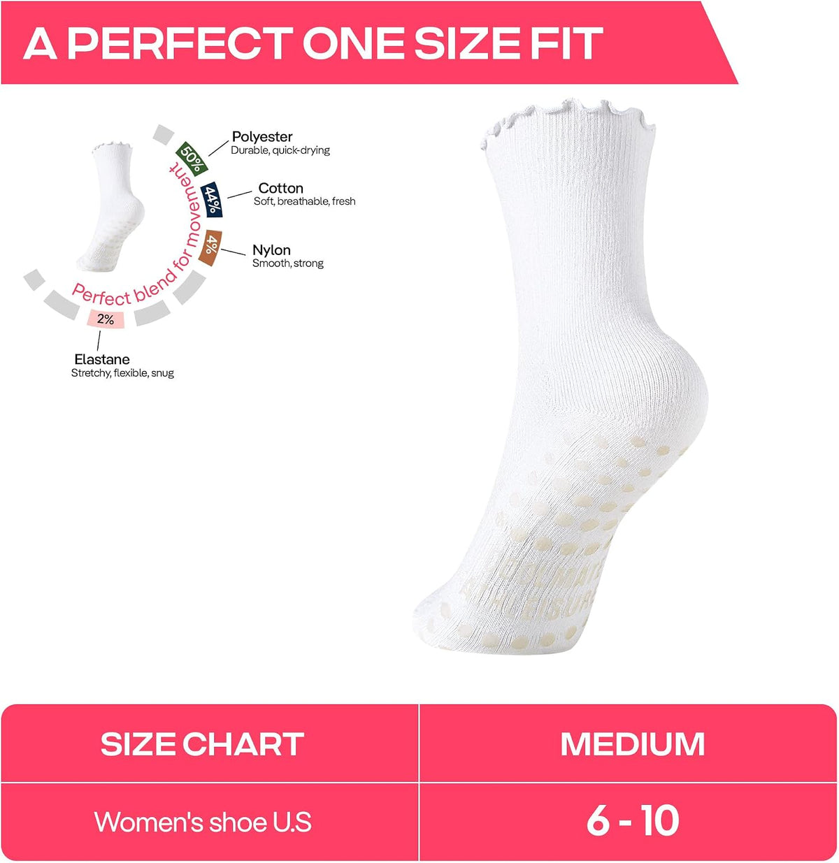 CoolMate Pilates Socks with Grips for Women, Non Slip Yoga Socks - Colors B