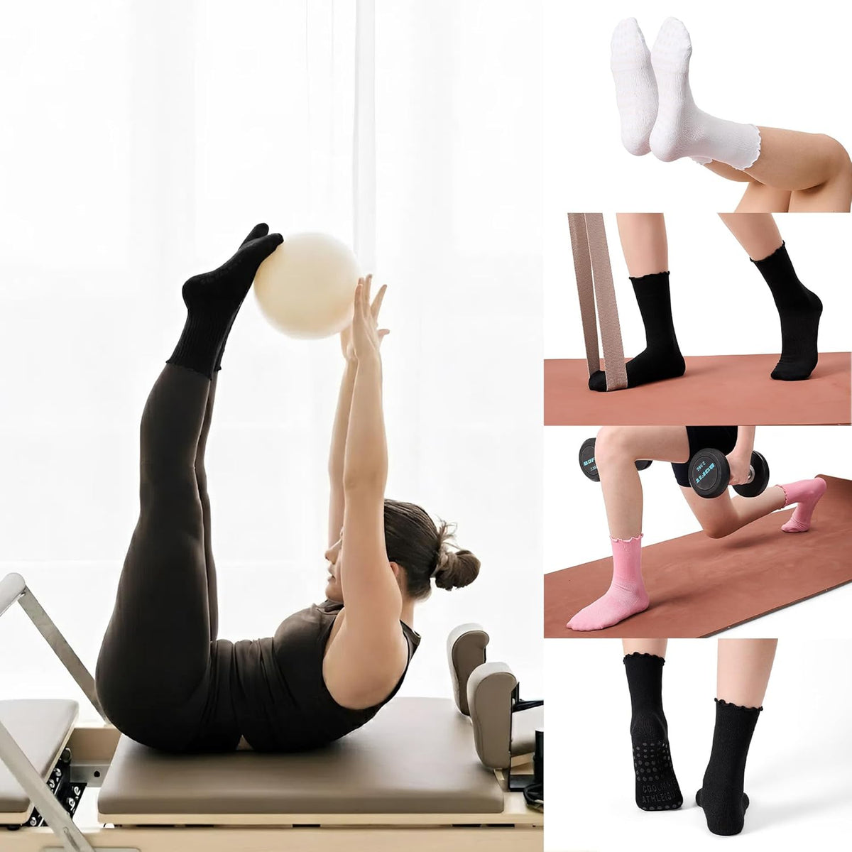 CoolMate Pilates Socks with Grips for Women, Non Slip Yoga Socks - Colors B