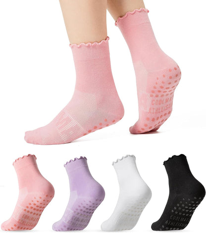 CoolMate Pilates Socks with Grips for Women, Non Slip Yoga Socks - Colors B