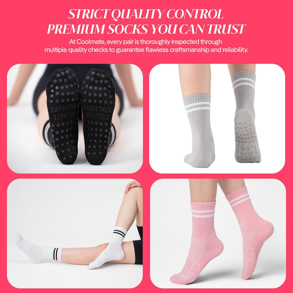 CoolMate Pilates Socks with Grips for Women, Non Slip Yoga Socks - Colors B