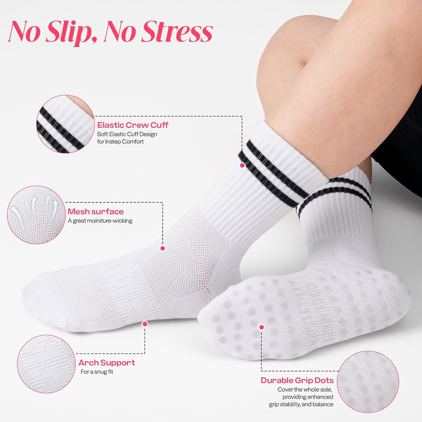 CoolMate Pilates Socks with Grips for Women, Non Slip Yoga Socks - Colors B