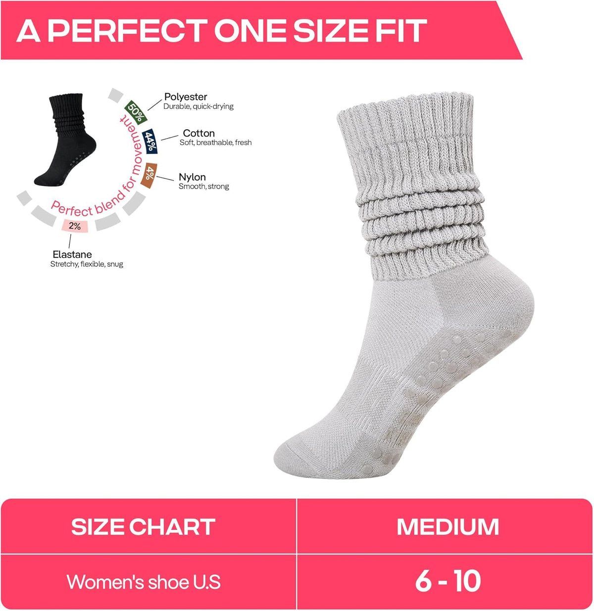 CoolMate Pilates Socks with Grips for Women, Non Slip Yoga Socks - Colors B