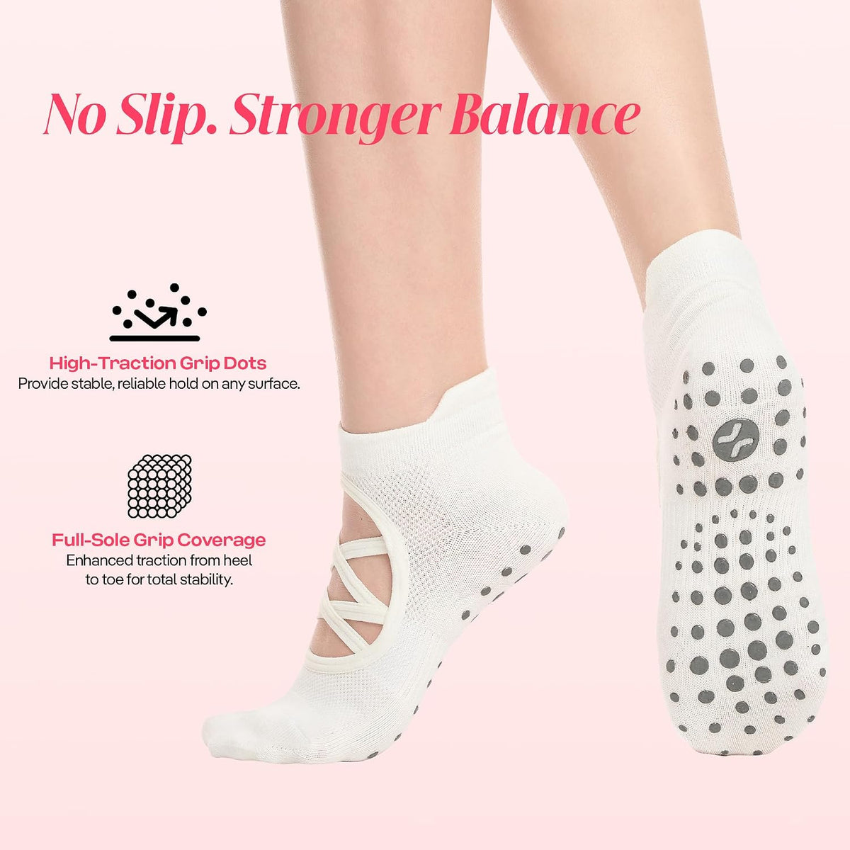 CoolMate Pilates Socks with Grips for Women, Non Slip Yoga Socks - Colors B