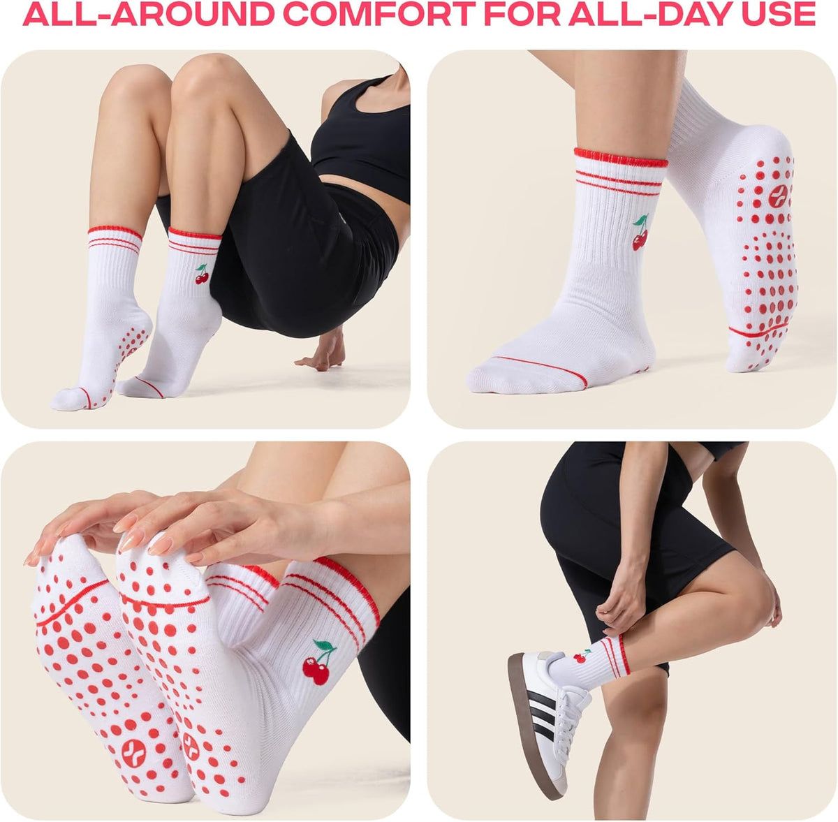 CoolMate Pilates Socks with Grips for Women, Non Slip Yoga Socks - Colors B