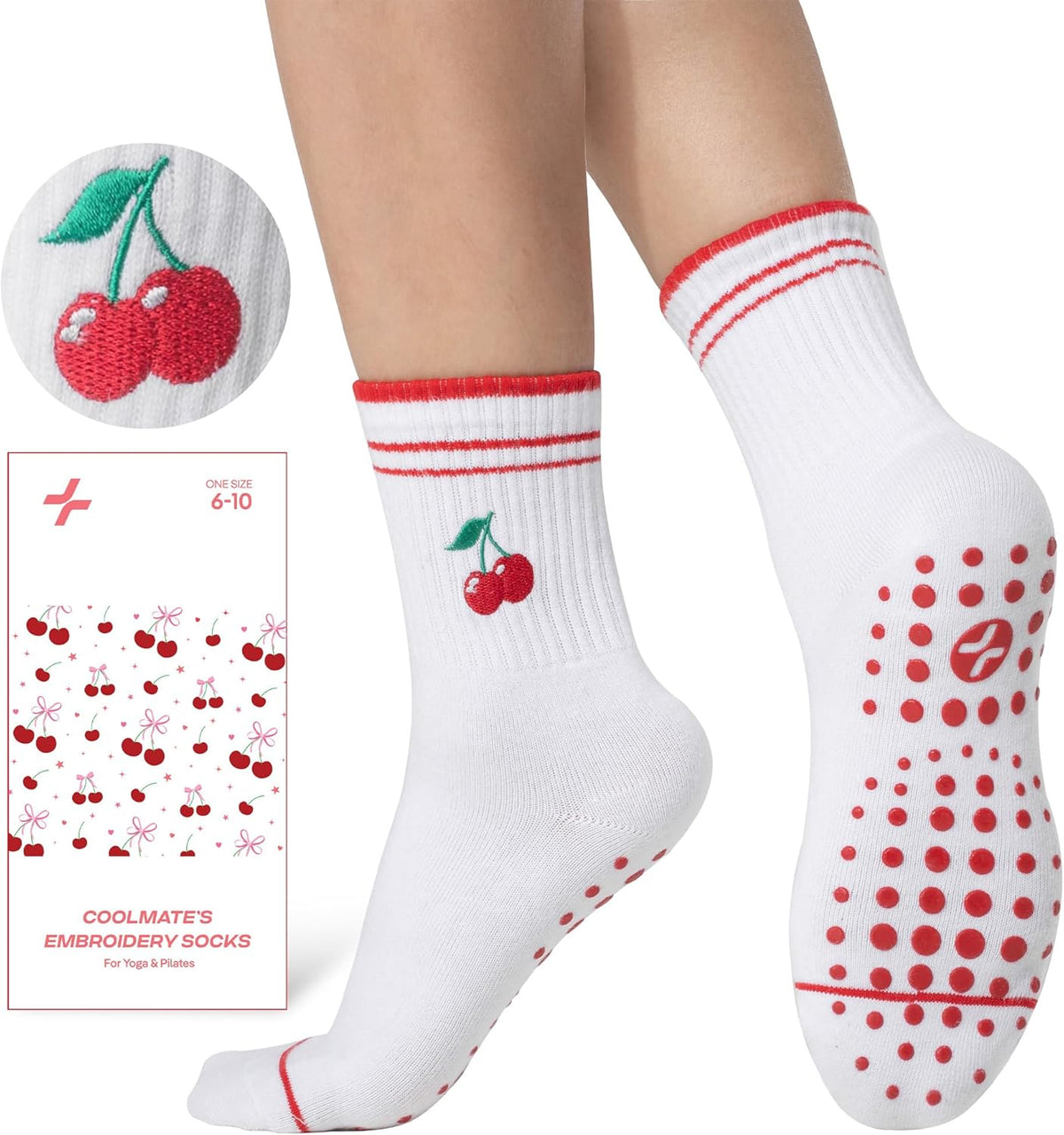 CoolMate Pilates Socks with Grips for Women, Non Slip Yoga Socks - Colors B