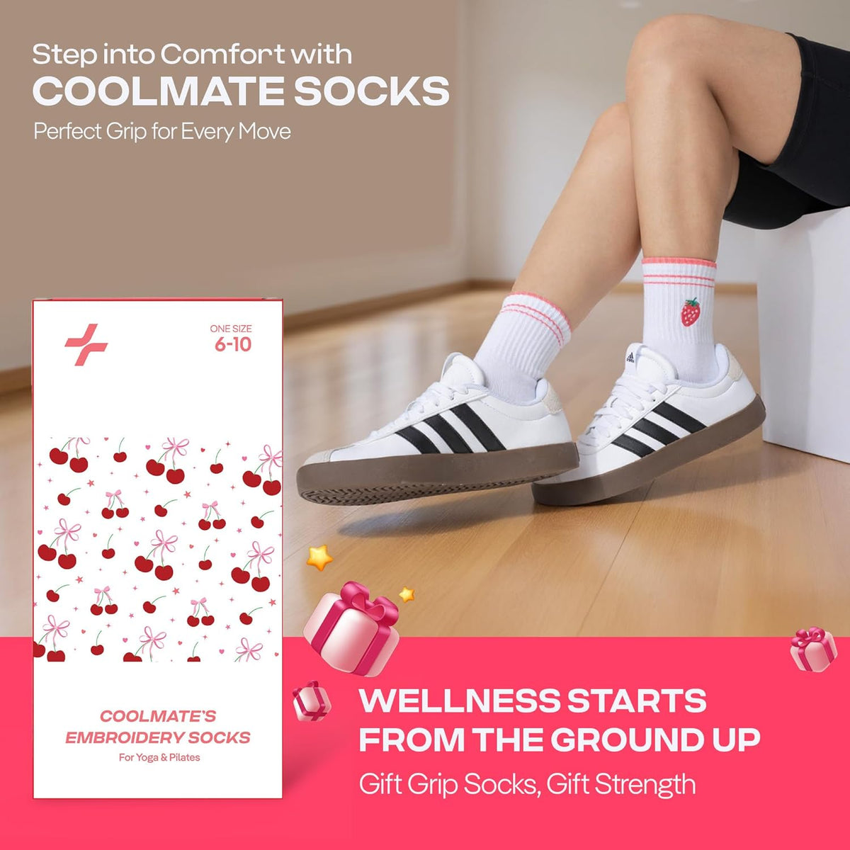 CoolMate Pilates Socks with Grips for Women, Non Slip Yoga Socks - Colors B