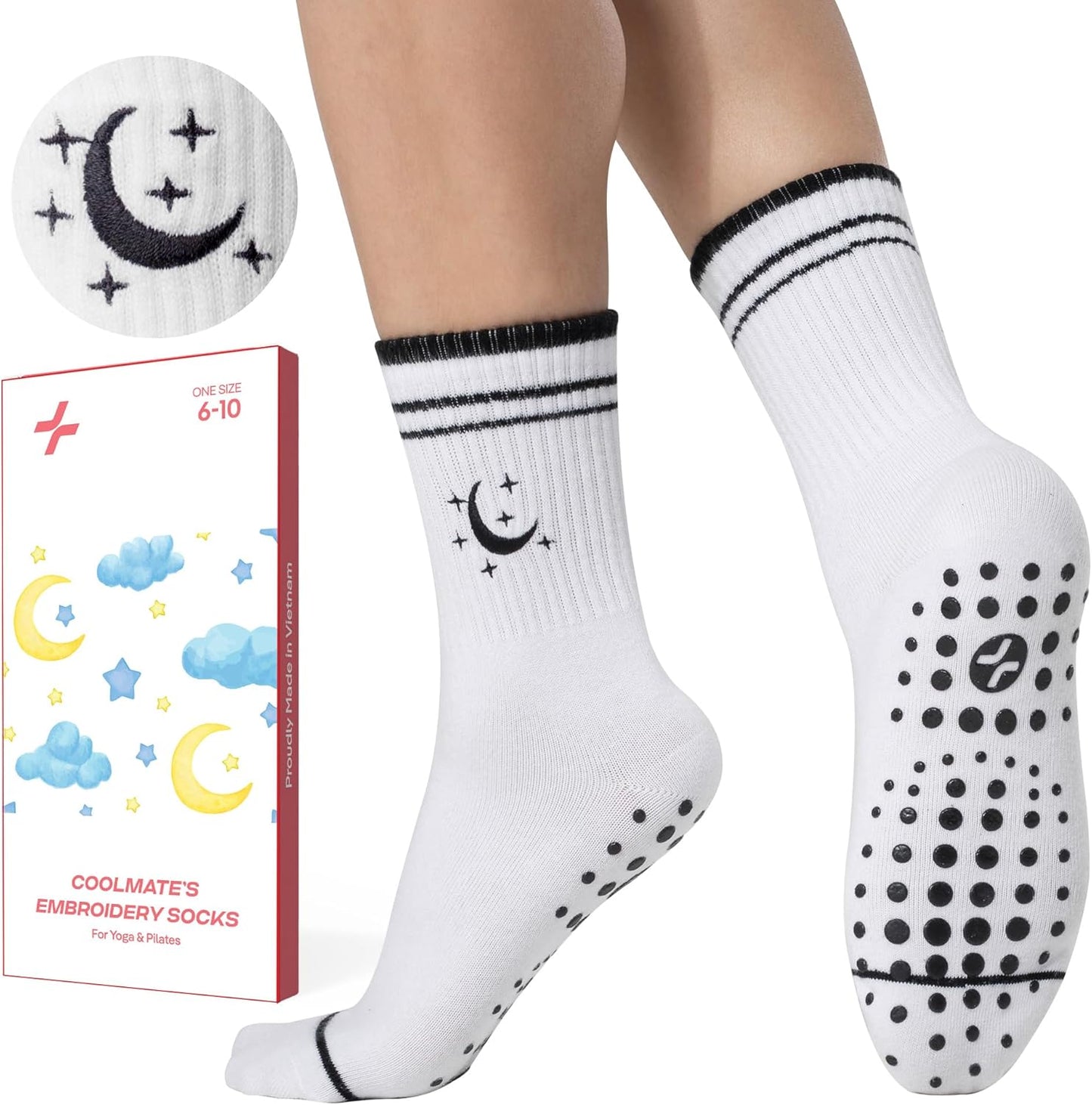 CoolMate Pilates Socks with Grips for Women, Non Slip Yoga Socks - Colors B