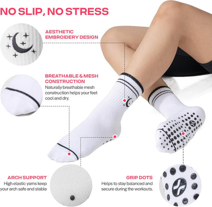 CoolMate Pilates Socks with Grips for Women, Non Slip Yoga Socks - Colors B