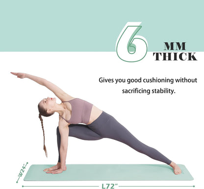 Yoga Mat Non Slip, Pilates Fitness Mats, Eco Friendly, Anti-Tear 1/4" Thick Yoga Mats for Women, Exercise Mats for Home Workout with Carrying Sling and Storage Bag