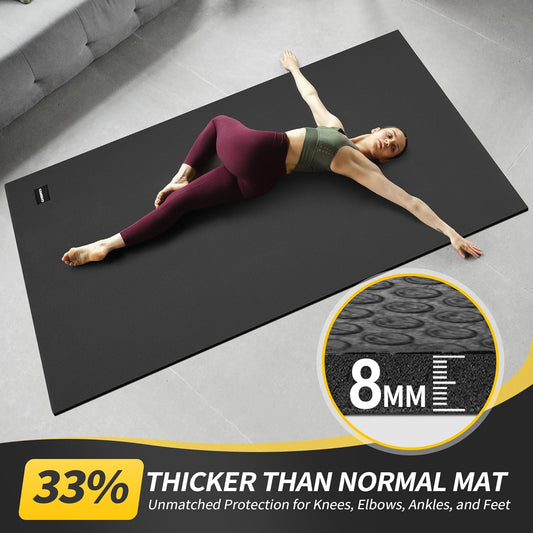 Extra Long Wide Yoga Mat, Thick PVC Workout Mat | For tall and plus-size, cushioned PVC with non-slip bottom, for home gym pilates barefoot and bodyweight training