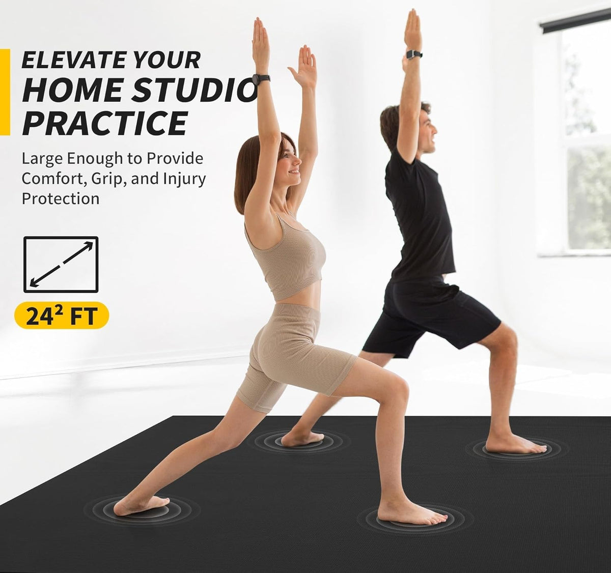 Extra Long Wide Yoga Mat, Thick PVC Workout Mat | For tall and plus-size, cushioned PVC with non-slip bottom, for home gym pilates barefoot and bodyweight training