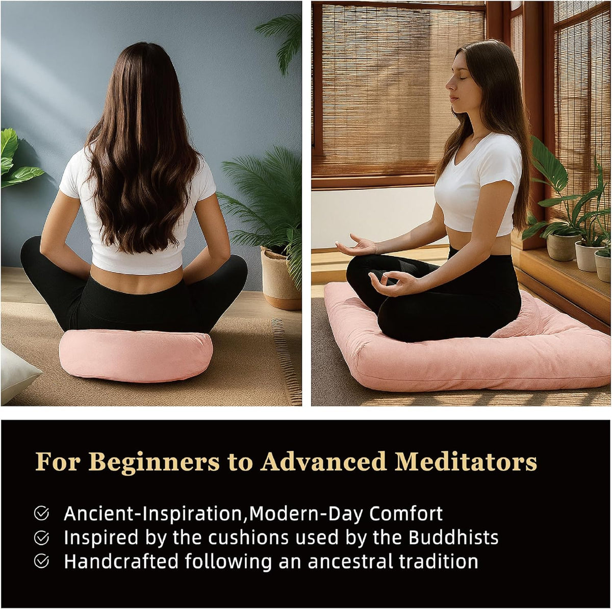 Meditation Cushion Set Zafu & Zabuton – Buckwheat Hull & Memory Foam, Adjustable Floor Pillow for Yoga, Meditation & Sitting, Removable Velvet Cover (Purple)