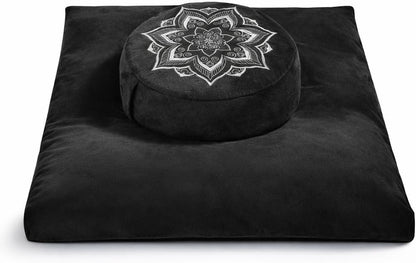 Meditation Cushion Set Zafu & Zabuton – Buckwheat Hull & Memory Foam, Adjustable Floor Pillow for Yoga, Meditation & Sitting, Removable Velvet Cover (Purple)