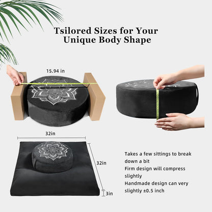 Meditation Cushion Set Zafu & Zabuton – Buckwheat Hull & Memory Foam, Adjustable Floor Pillow for Yoga, Meditation & Sitting, Removable Velvet Cover (Purple)