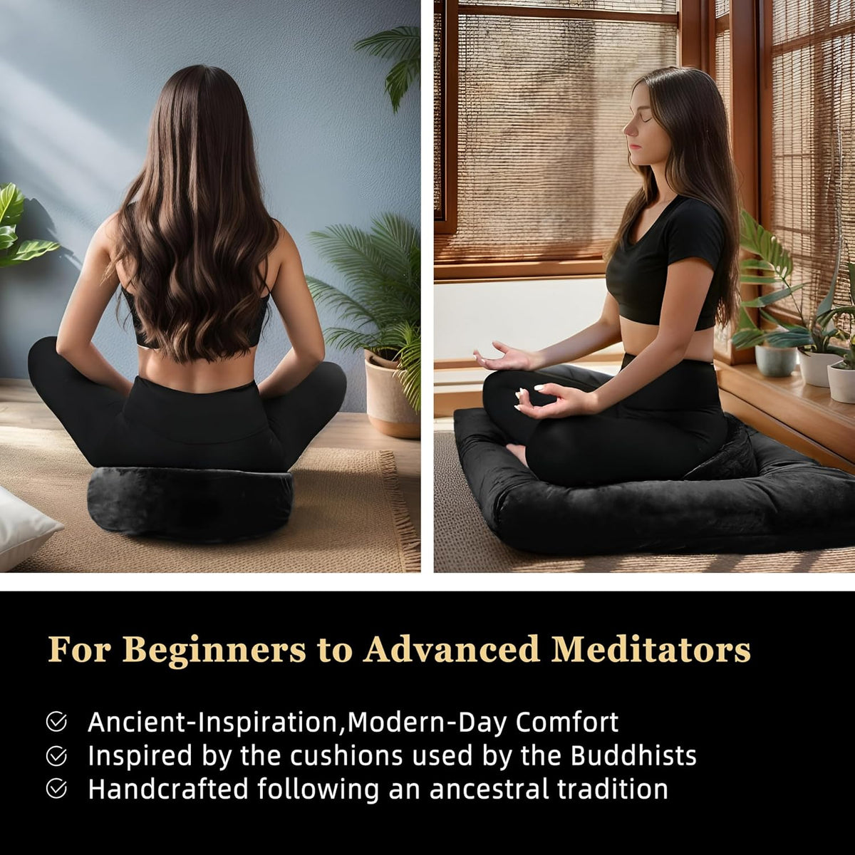 Meditation Cushion Set Zafu & Zabuton – Buckwheat Hull & Memory Foam, Adjustable Floor Pillow for Yoga, Meditation & Sitting, Removable Velvet Cover (Purple)