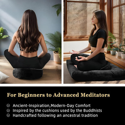 Meditation Cushion Set Zafu & Zabuton – Buckwheat Hull & Memory Foam, Adjustable Floor Pillow for Yoga, Meditation & Sitting, Removable Velvet Cover (Purple)