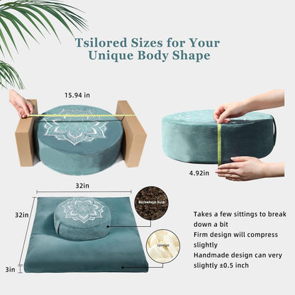 Meditation Cushion Set Zafu & Zabuton – Buckwheat Hull & Memory Foam, Adjustable Floor Pillow for Yoga, Meditation & Sitting, Removable Velvet Cover (Purple)